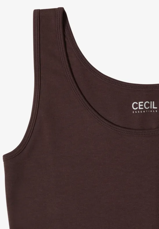 Braunes ärmelloses Top mit Rundhalsausschnitt und Markenlogo von Cecil.