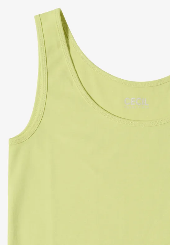 Hellgrünes ärmelloses Tanktop aus Baumwolle.