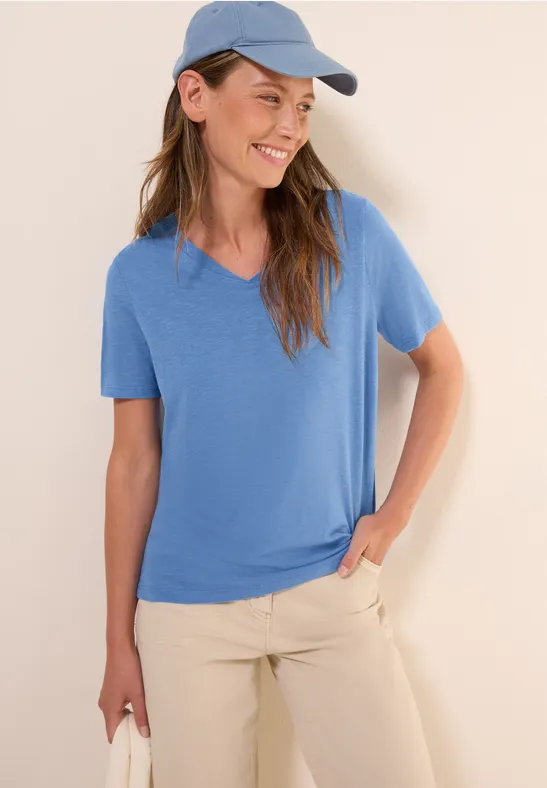 T-shirt basique à col en V aster blue