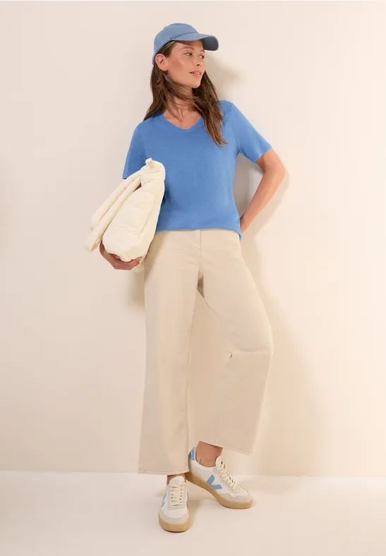 T-shirt basique à col en V aster blue