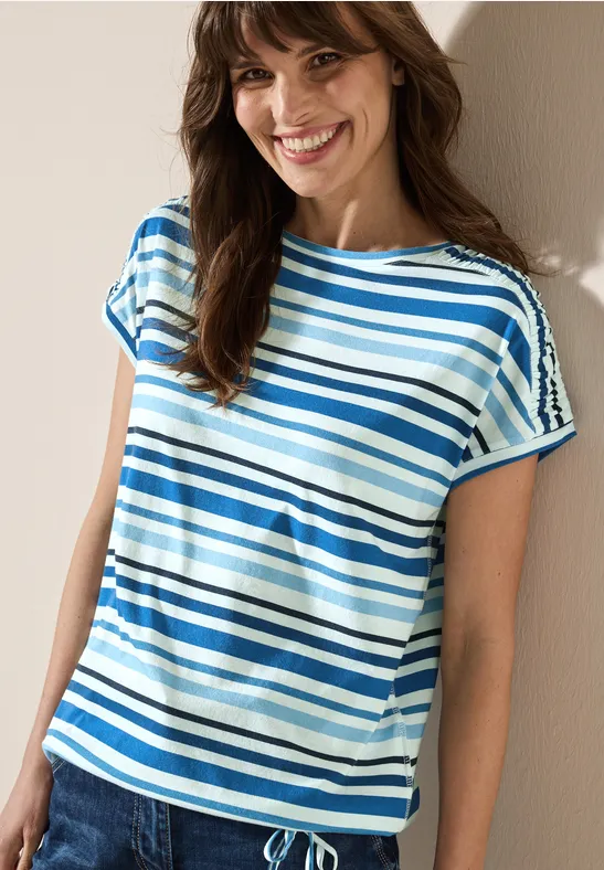 Streifen-Shirt mit Raffung universal blue