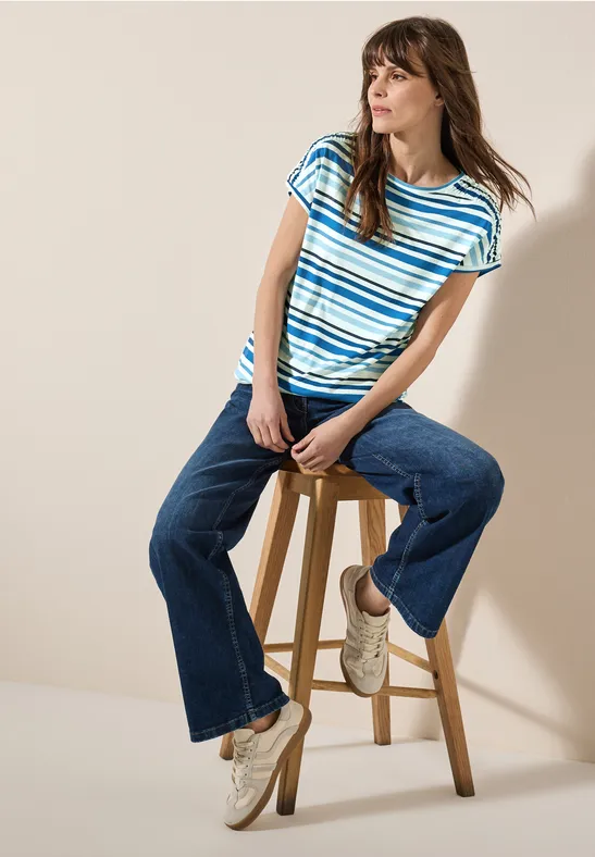 Streifen-Shirt mit Raffung universal blue