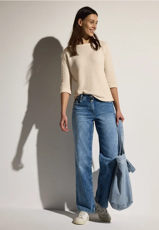 Ajour Strukturshirt pearl beige