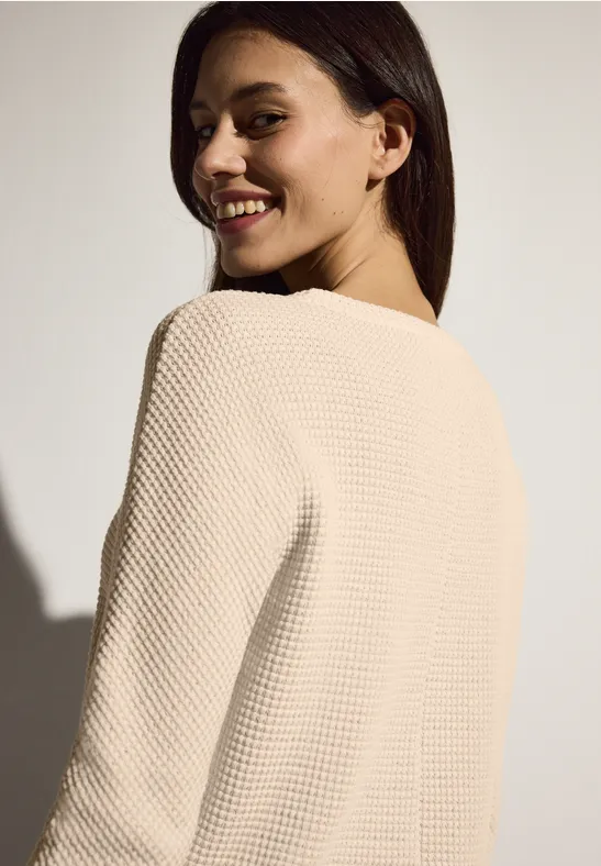 Ajour Strukturshirt pearl beige