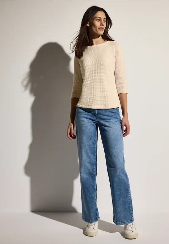 Ajour Strukturshirt pearl beige
