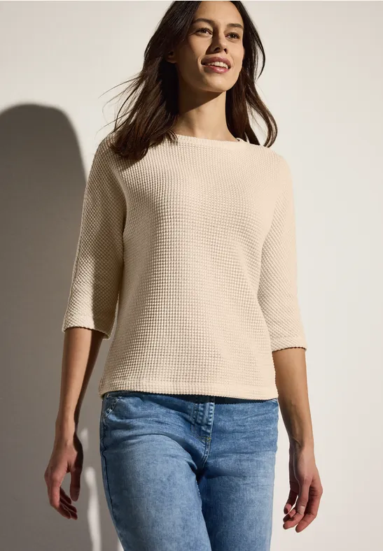 Ajour Strukturshirt pearl beige