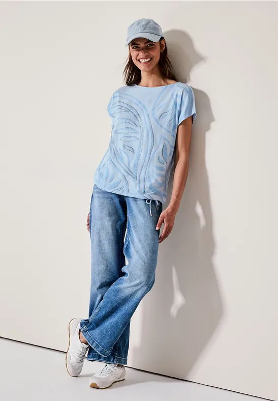 Gemustertes T-Shirt pastel blue