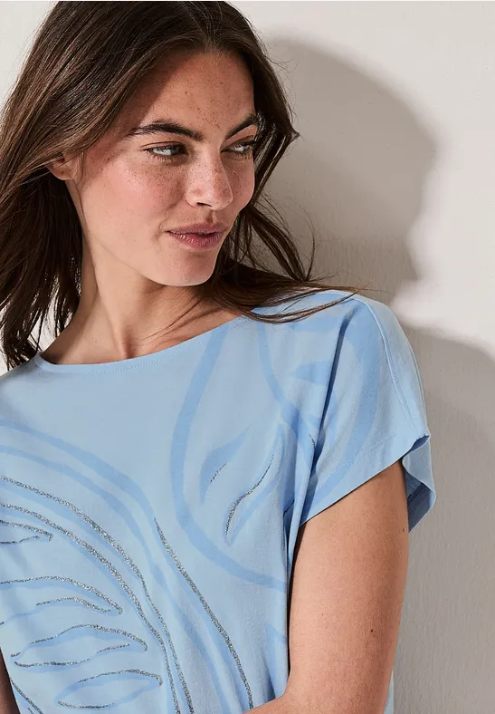 Gemustertes T-Shirt pastel blue