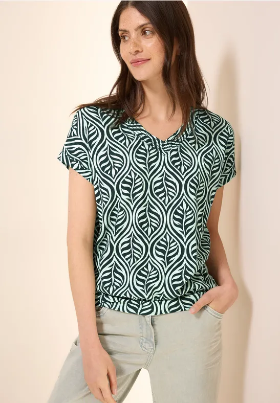 T-shirt à motifs et col en V slate khaki