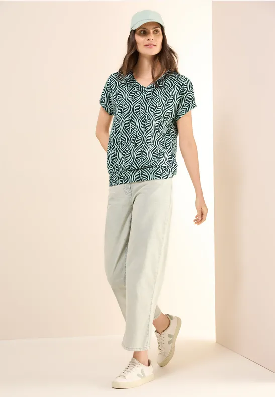T-shirt à motifs et col en V slate khaki
