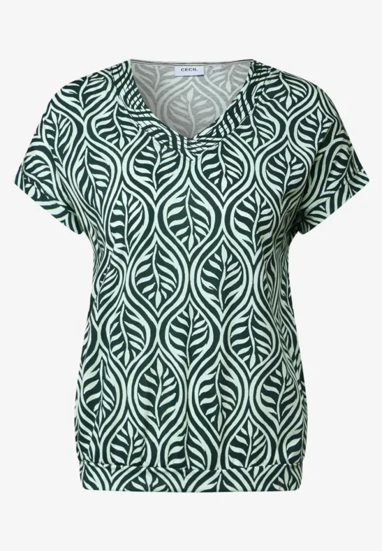T-shirt à motifs et col en V slate khaki