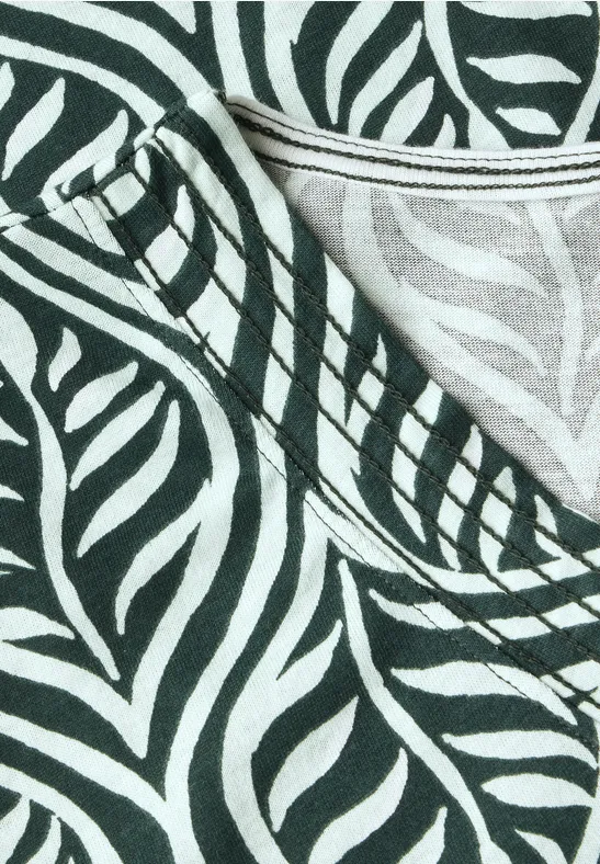 T-shirt à motifs et col en V slate khaki