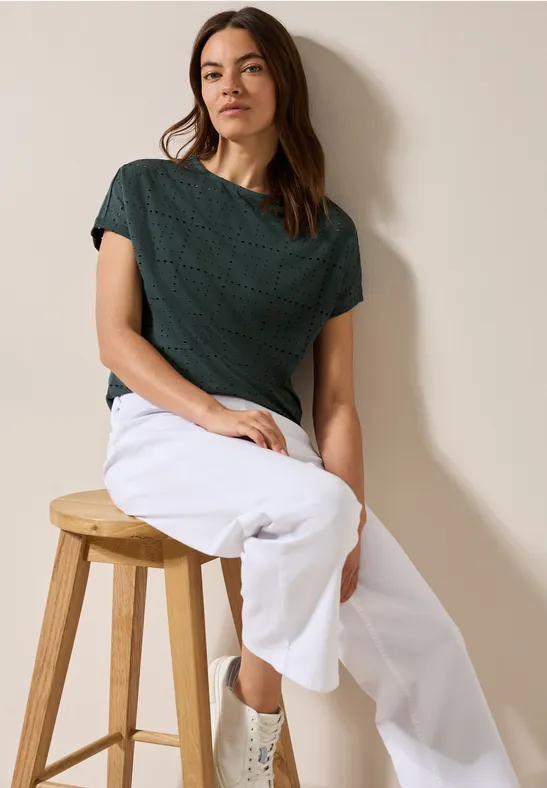 T-Shirt mit Lochmuster slate khaki