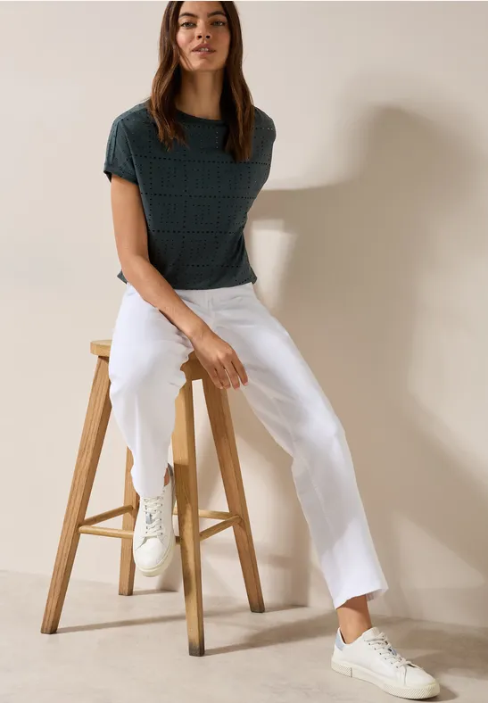 T-Shirt mit Lochmuster slate khaki