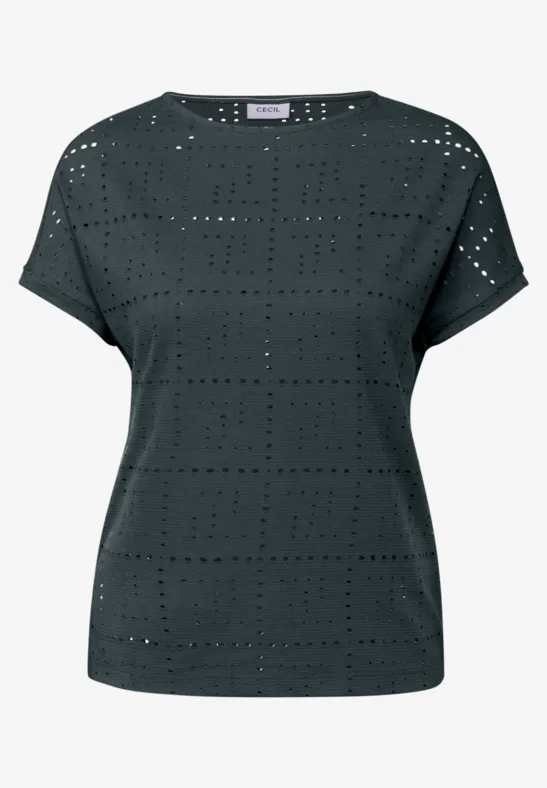 T-Shirt mit Lochmuster slate khaki