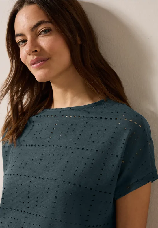 T-Shirt mit Lochmuster slate khaki