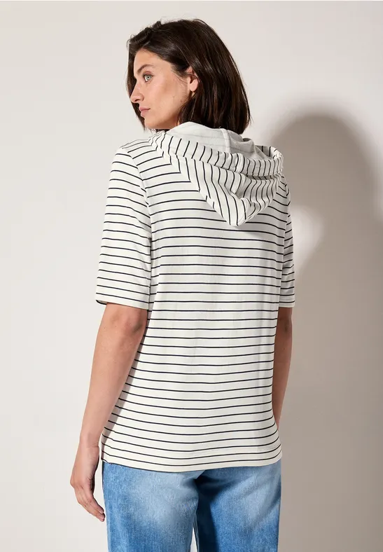 Gestreepte hoodie vanilla white