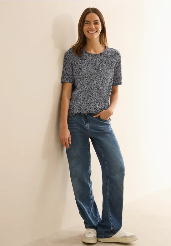 Gemustertes Rundhalsshirt universal blue