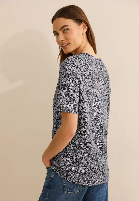 Gemustertes Rundhalsshirt universal blue