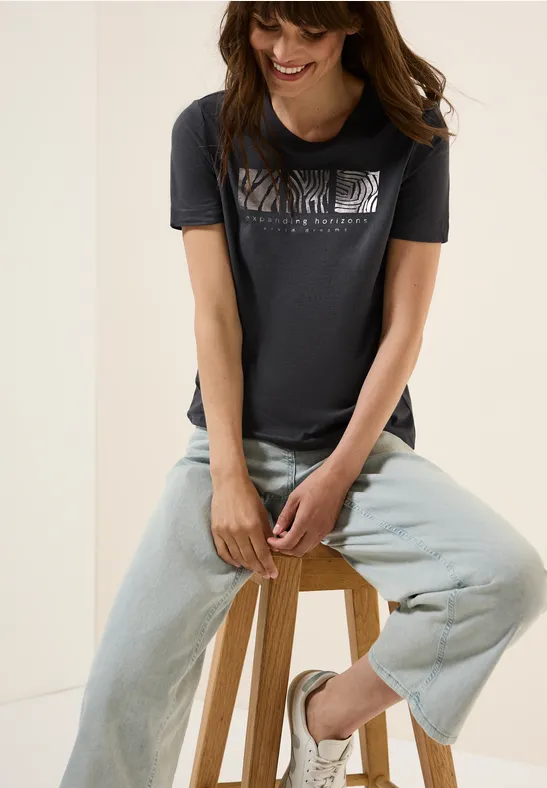 T-Shirt mit Frontprint volcanic grey