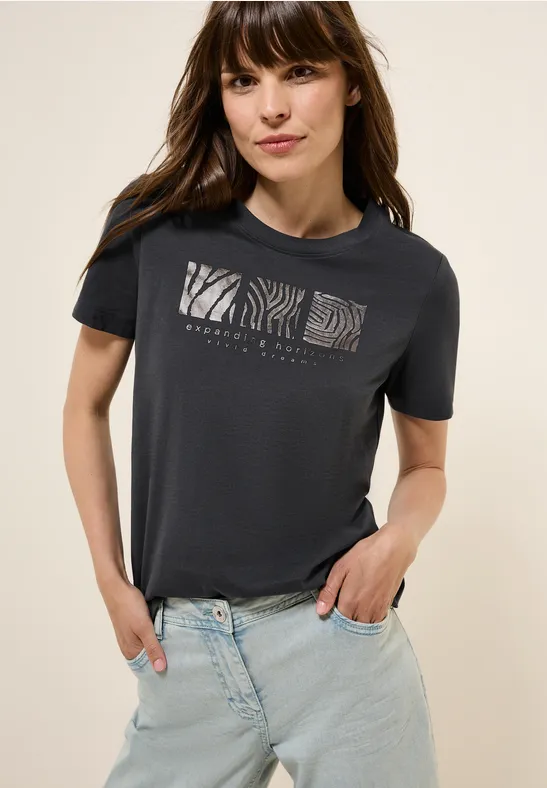 T-Shirt mit Frontprint volcanic grey
