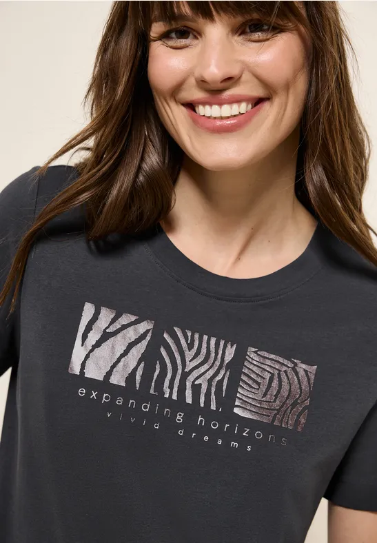 T-Shirt mit Frontprint volcanic grey