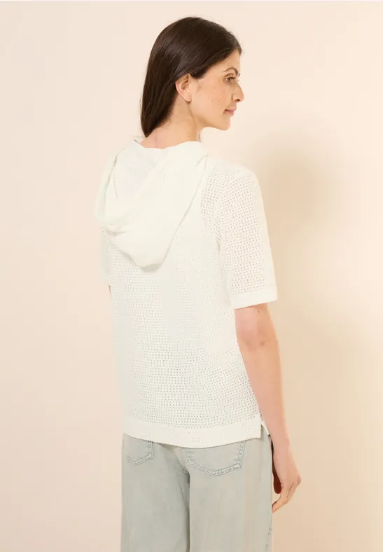 Strukturshirt mit Kapuze vanilla white