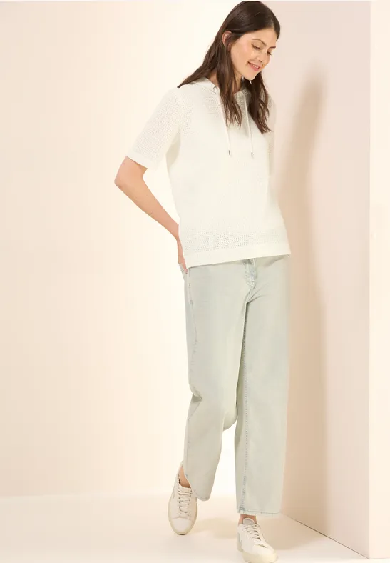 Strukturshirt mit Kapuze vanilla white