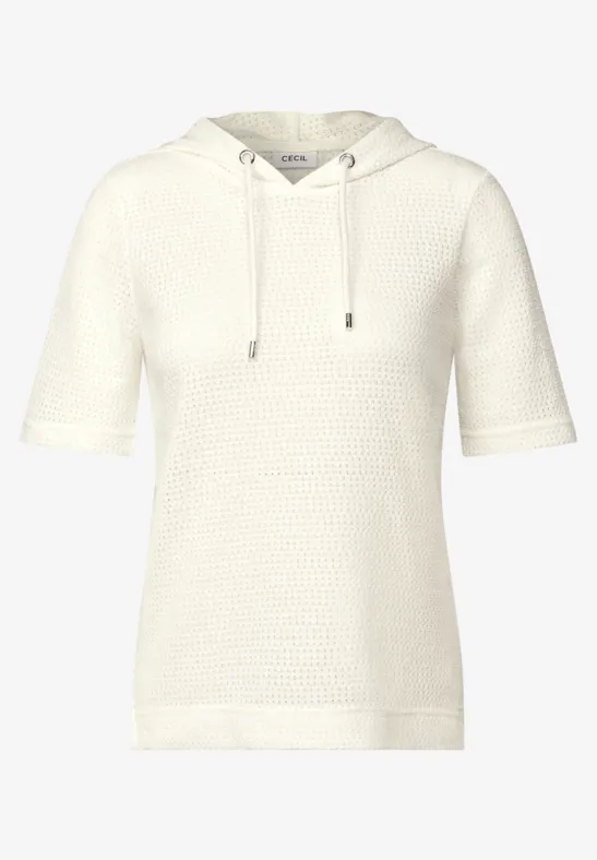 Strukturshirt mit Kapuze vanilla white