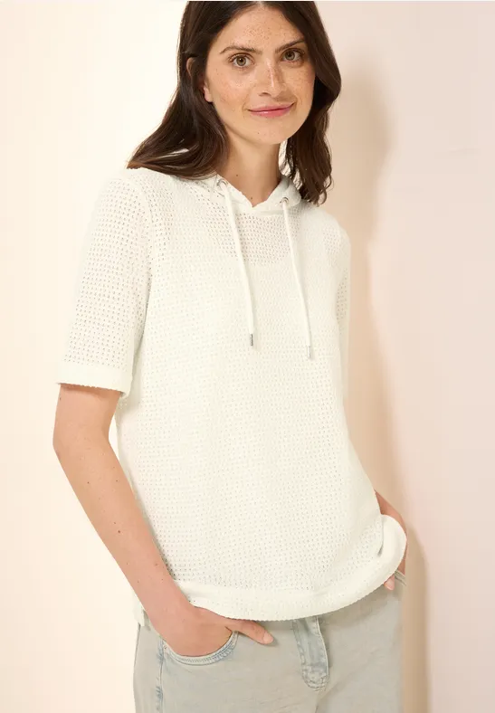 Strukturshirt mit Kapuze vanilla white
