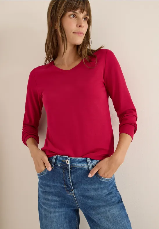 Shirt met lange mouwen en V-hals beaujolais red