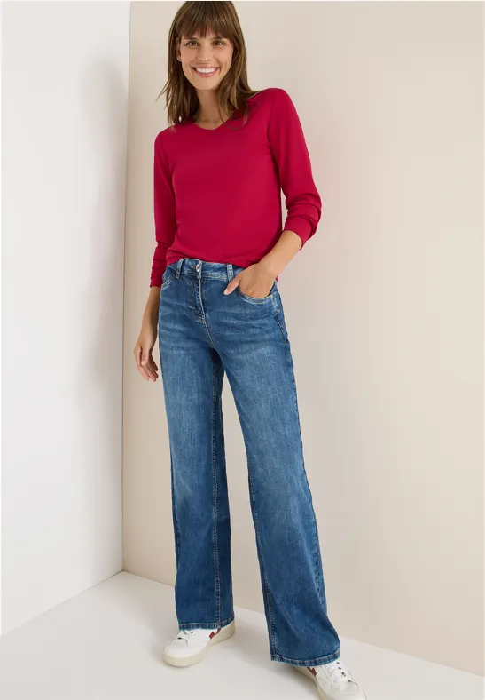 Shirt met lange mouwen en V-hals beaujolais red