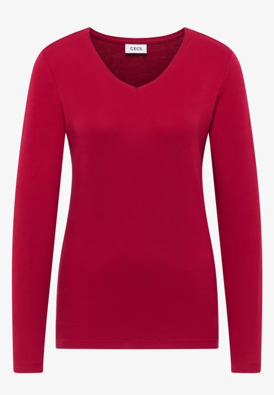 Shirt met lange mouwen en V-hals beaujolais red