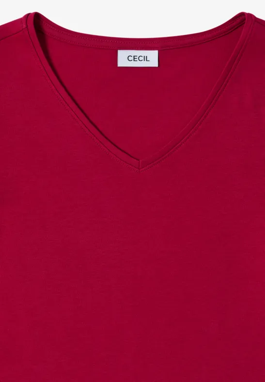 Shirt met lange mouwen en V-hals beaujolais red