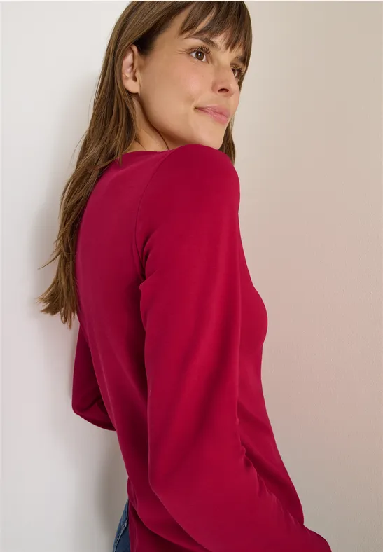 Shirt met lange mouwen en V-hals beaujolais red