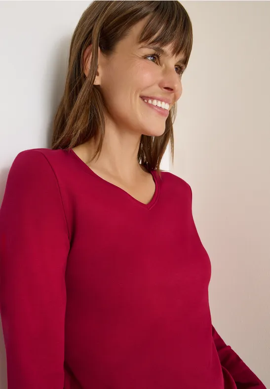 Shirt met lange mouwen en V-hals beaujolais red