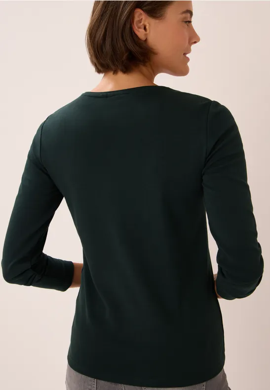 V-Neck Langarmshirt ink green