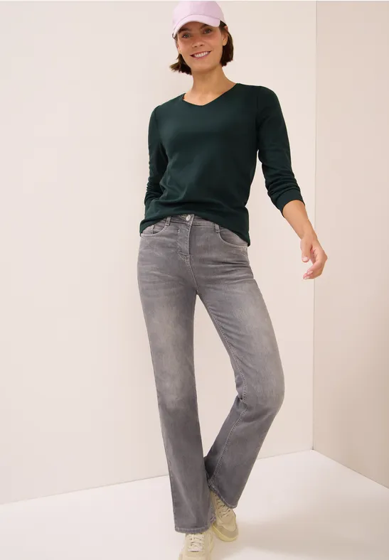 V-Neck Langarmshirt ink green