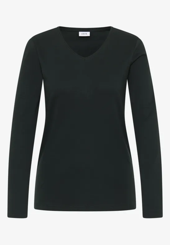 V-Neck Langarmshirt ink green