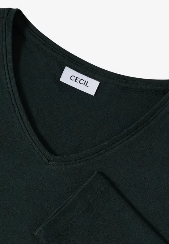 V-Neck Langarmshirt ink green