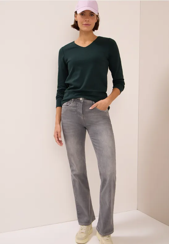 V-Neck Langarmshirt ink green