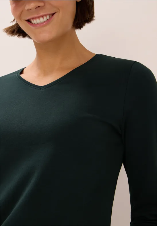 V-Neck Langarmshirt ink green