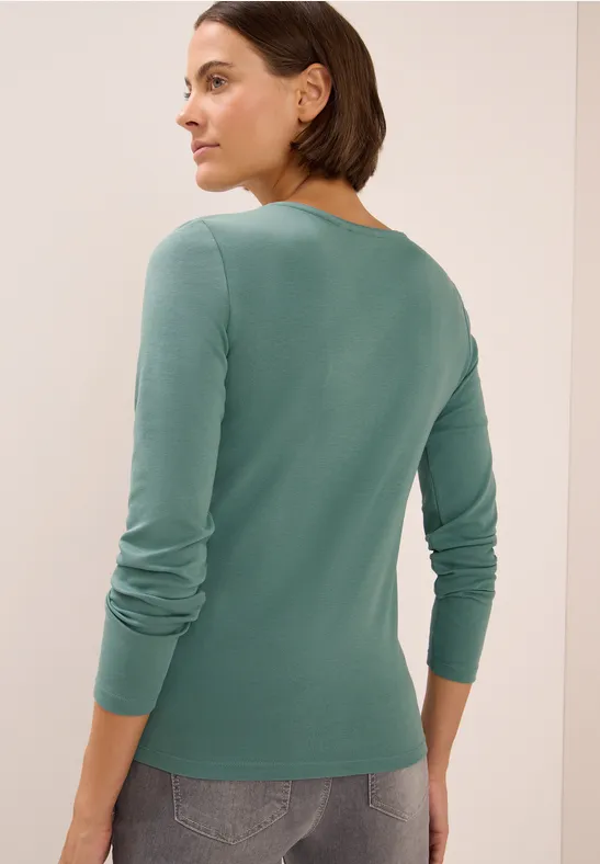 V-Neck Langarmshirt jewel green
