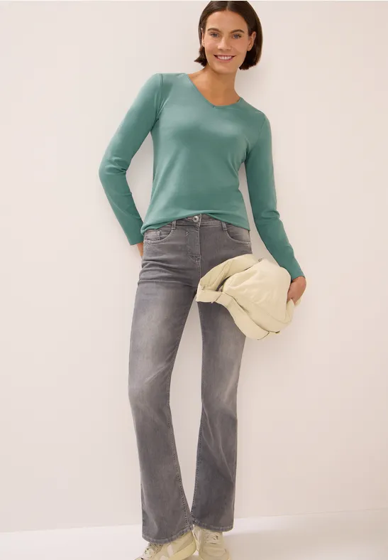 V-Neck Langarmshirt jewel green
