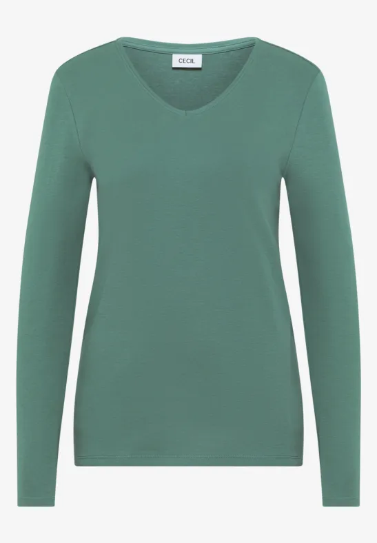 V-Neck Langarmshirt jewel green
