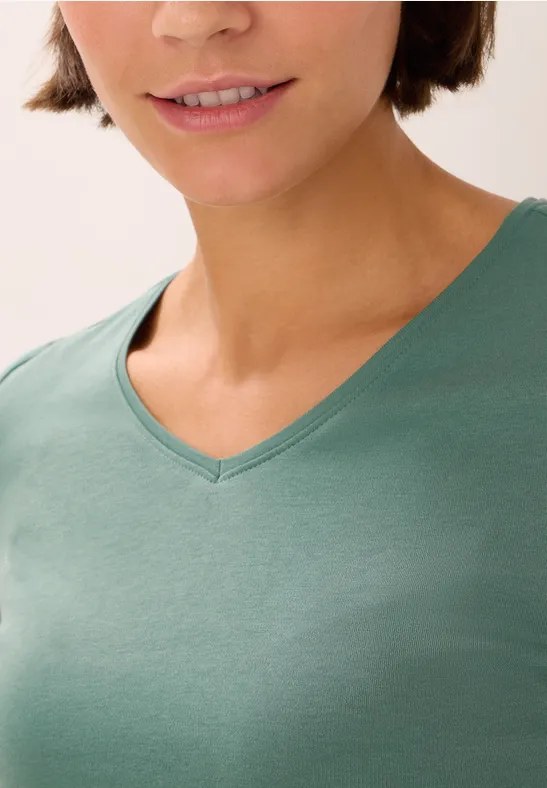V-Neck Langarmshirt jewel green