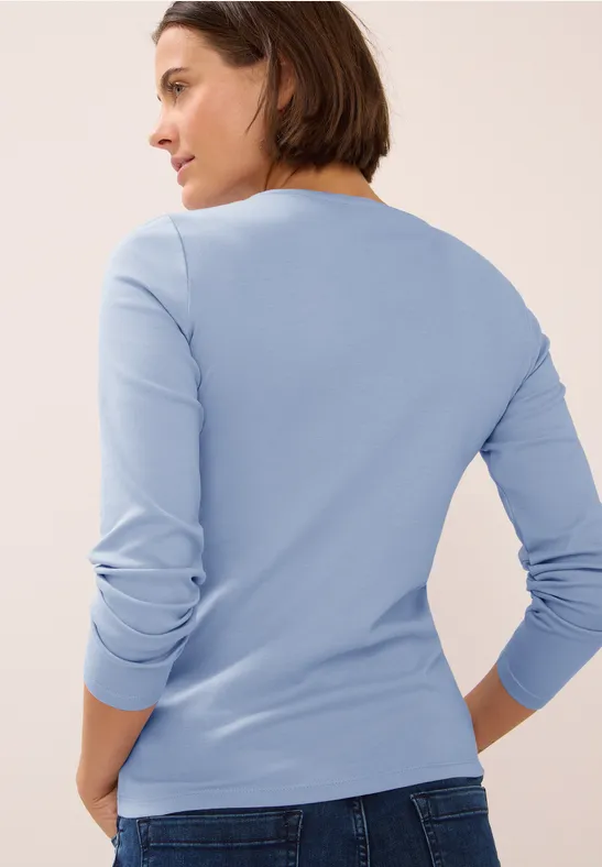 V-Neck Langarmshirt mountain blue