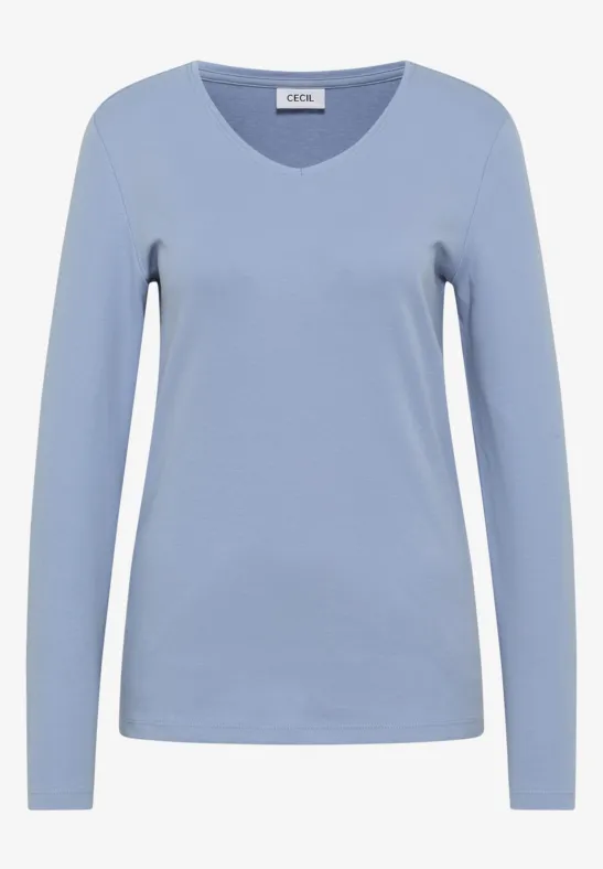 V-Neck Langarmshirt mountain blue