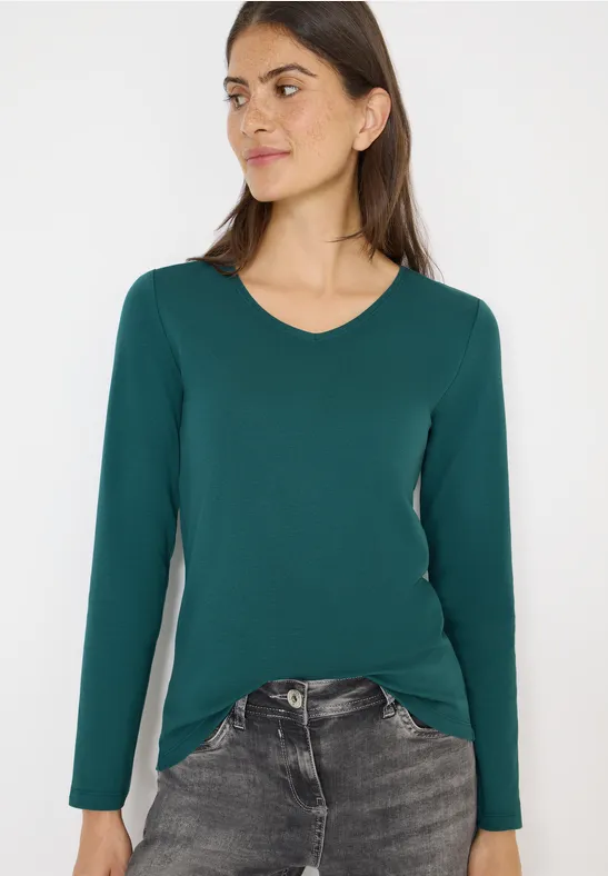 V-Neck Langarmshirt dark sea green