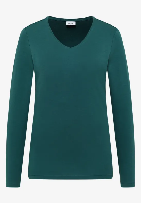 V-Neck Langarmshirt dark sea green